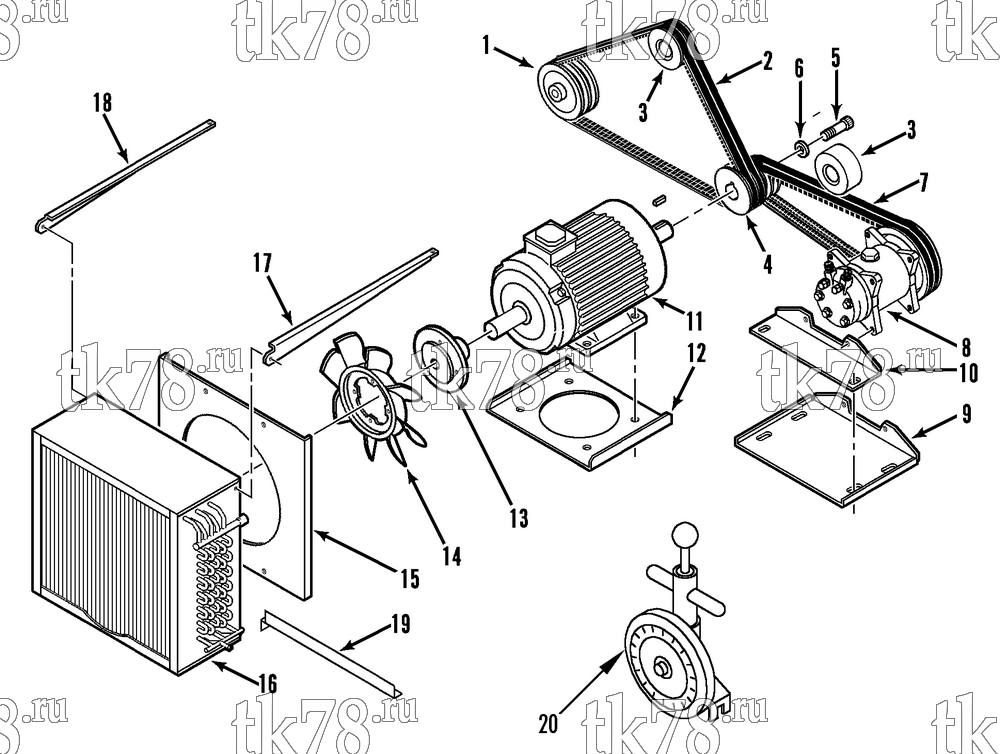 Каталог запчастей для Thermo King SH-II BELTS, PULLEYS & FAN GROUP (ZEXEL)