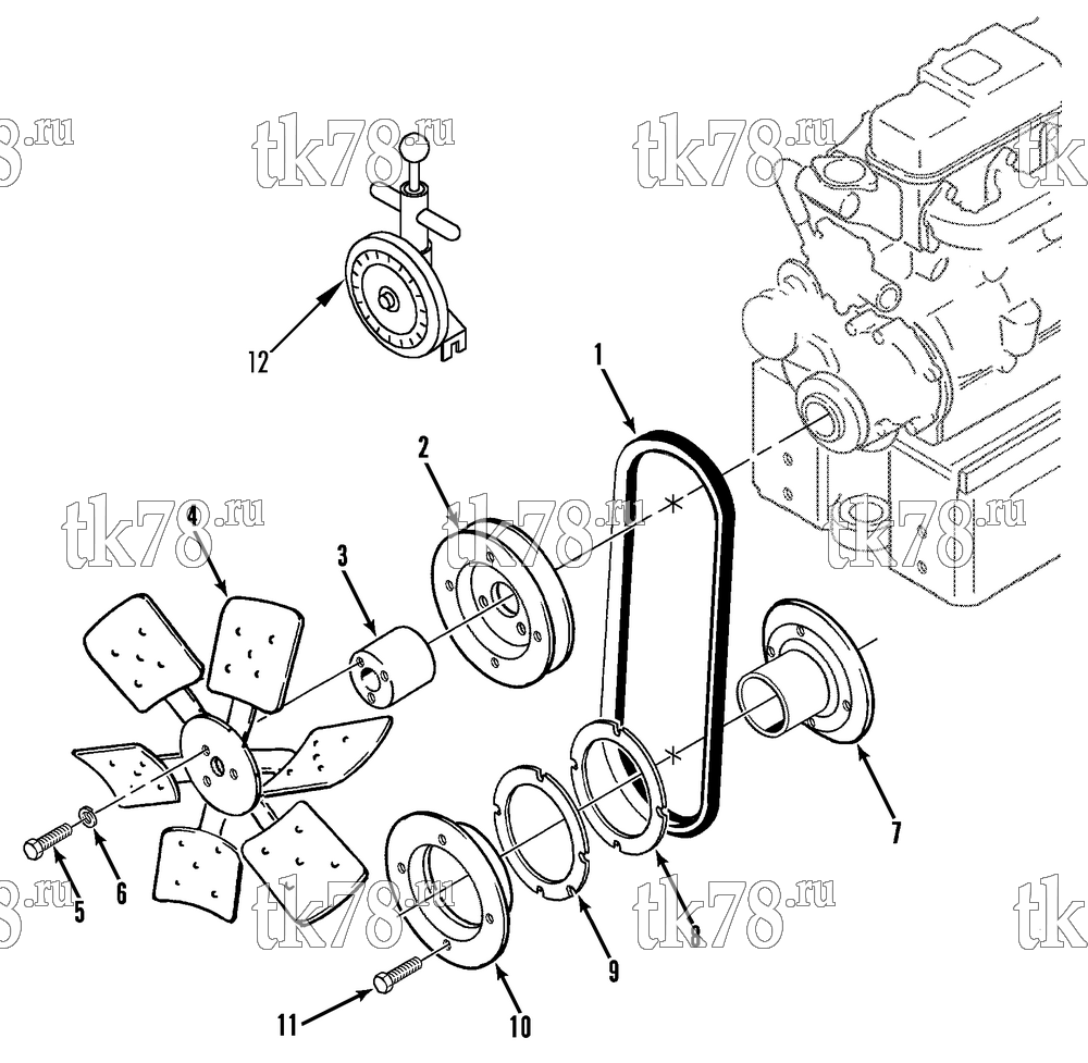 Каталог запчастей для Thermo King CG-II M30D BELTS, PULLEYS & FAN (After 2/96)