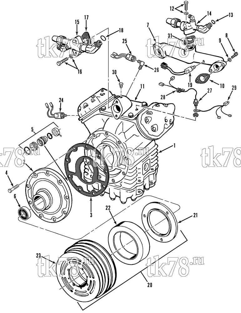 Каталог запчастей для Thermo King IT11-M1, M2, M3 COMPRESSOR GROUP (9240C43G01, KIT 713828)