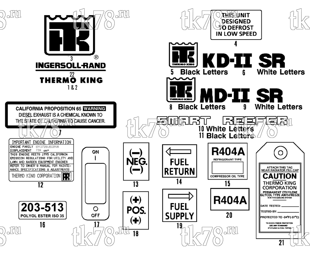 Каталог запчастей для Thermo King MD-II SR w/TK 3.74 Engine NAMEPLATES