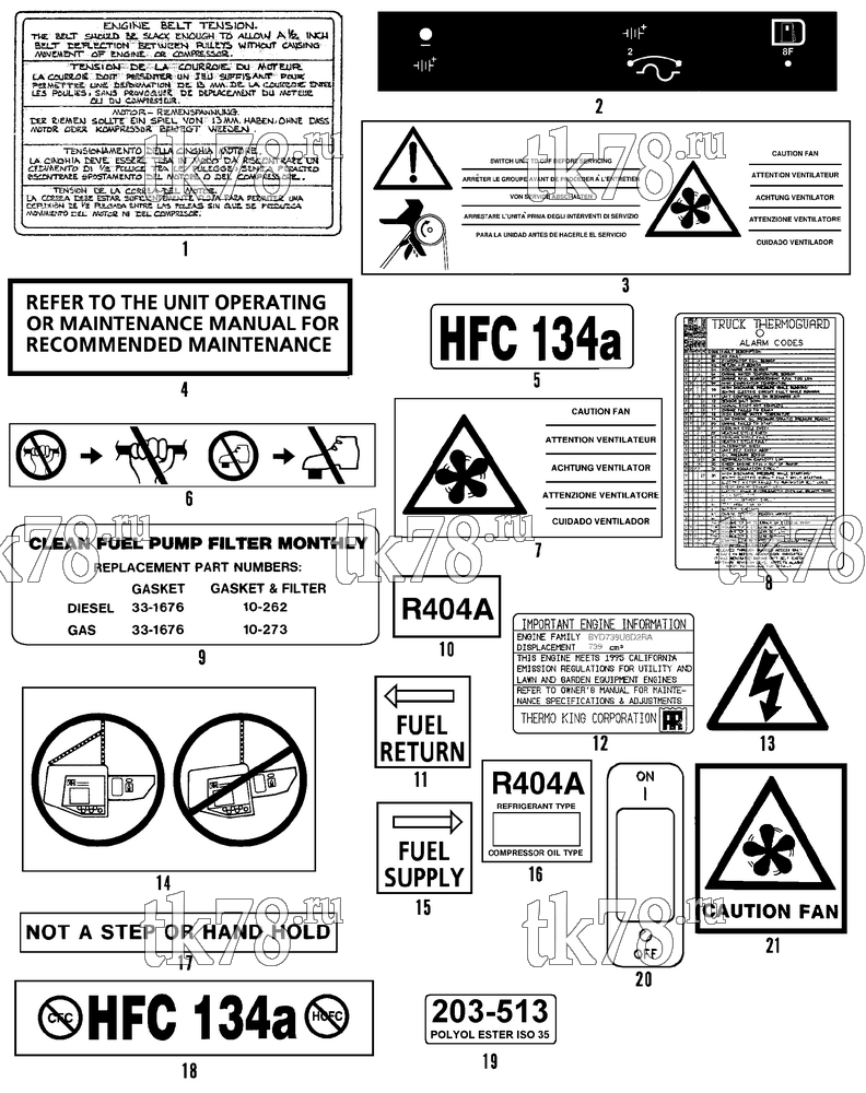 Каталог запчастей для Thermo King MD-II SR w/TK 3.74 Engine NAMEPLATES