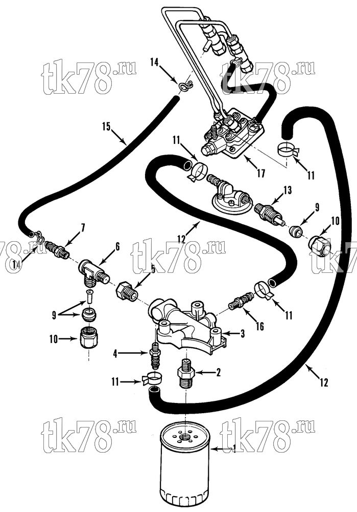 Каталог запчастей для Thermo King SD-II & SD-II MAX FUEL FILTER GROUP (NYLON HOSE)