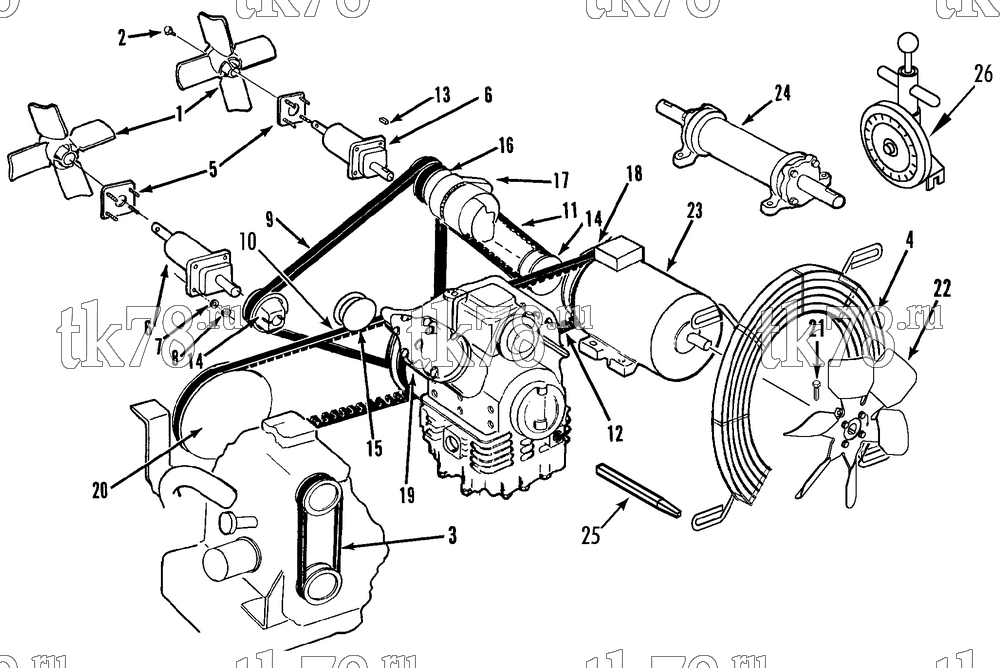 Каталог запчастей для Thermo King TD-II SR w/TK 3.95 Engine BELTS, PULLEYS & FAN GROUP