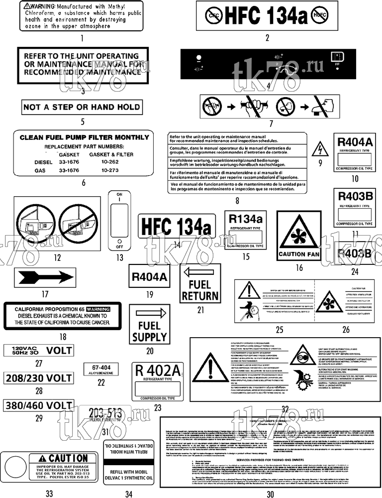 Каталог запчастей для Thermo King RD-II SR w/TK 3.76 Engine NAMEPLATES
