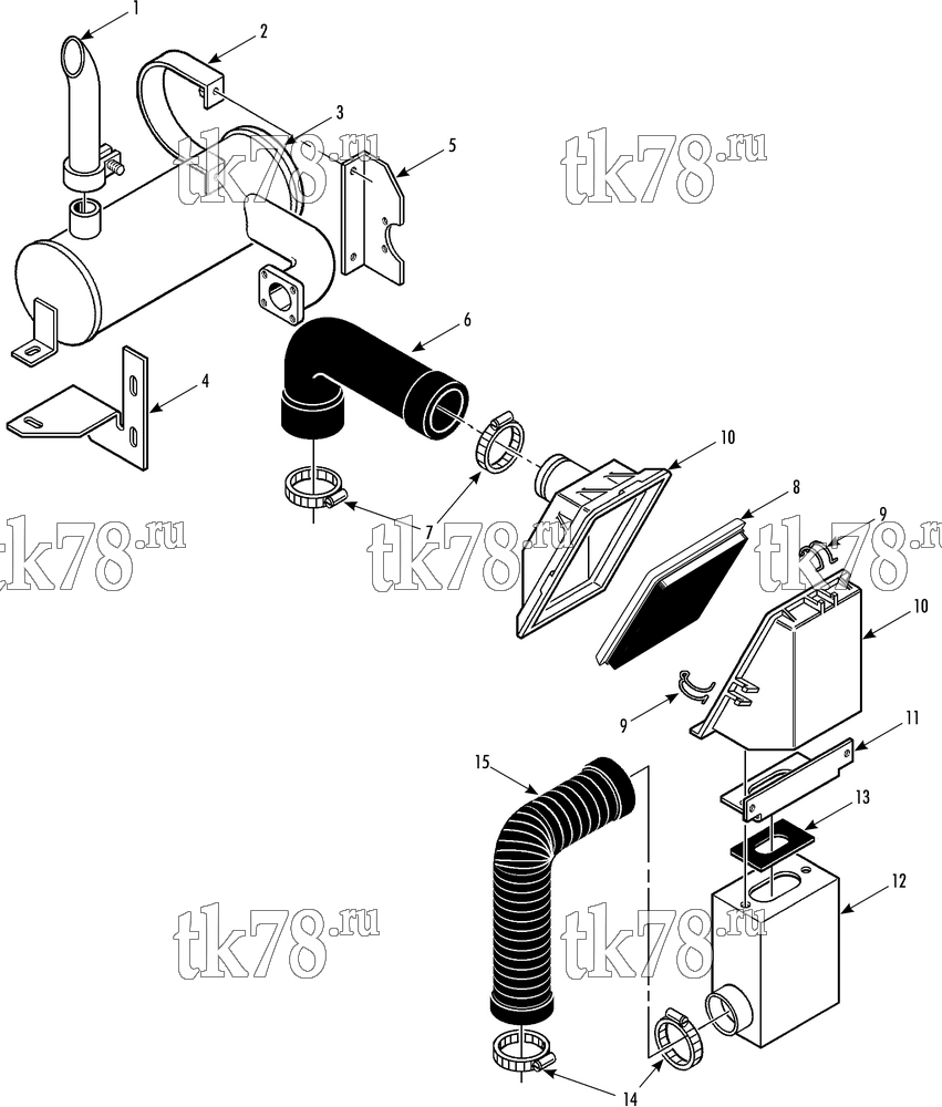 Каталог запчастей для Thermo King AMD-M2 w/TK3.95 Engine MUFFLER & AIR CLEANER GROUP
