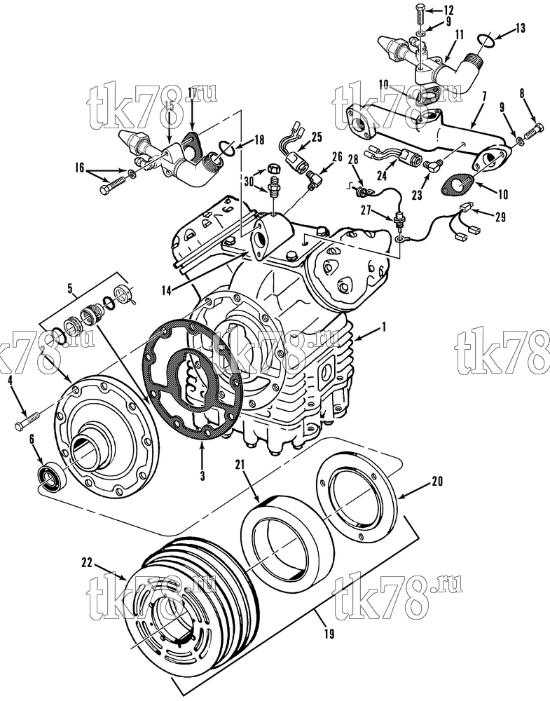 Каталог запчастей для Thermo King T9-M4, M4A, M4B, M4C, M4D COMPRESSOR GROUP (KIT 713215)