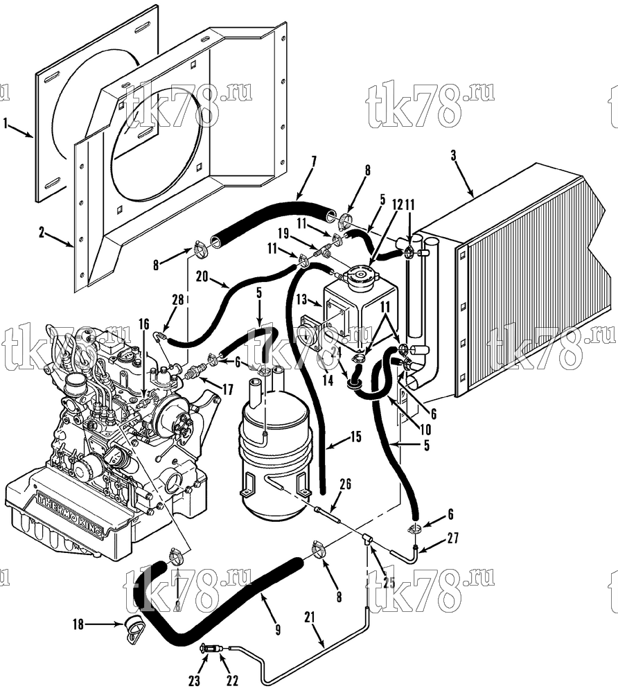 Каталог запчастей для Thermo King MD-II TCI, TCI EMEIA, TCI-Z EMEIA w/TK 3.74 Engine ENGINE COOLING SYSTEM