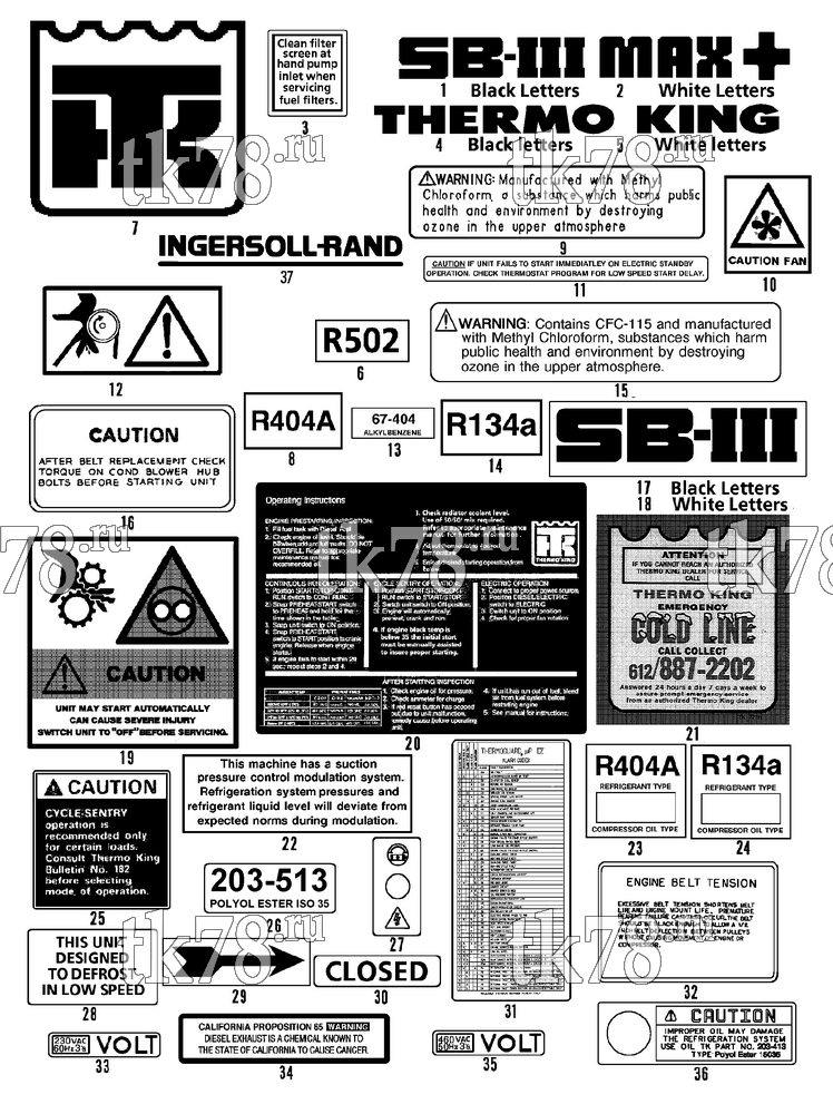 Каталог запчастей для Thermo King SB-III SR MP IV+ TG VI & Rail w/se 2.2 Engine NAMEPLATES (SB-III 50 TG VI)