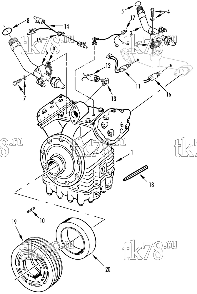 Каталог запчастей для Thermo King T10-M8 Series COMPRESSOR GROUP (9180C29G07, KIT 714906)