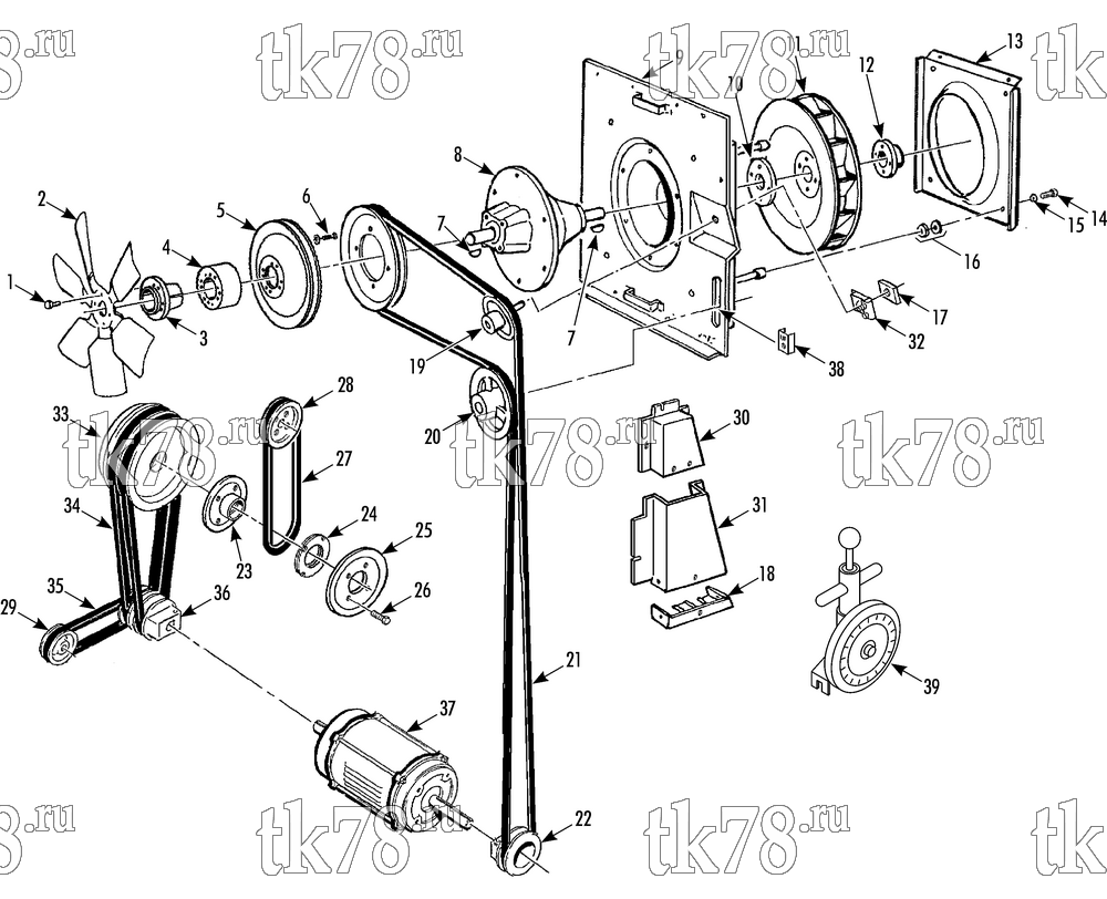 Каталог запчастей для Thermo King  FANS, BELTS & PULLEYS GROUP (50s)