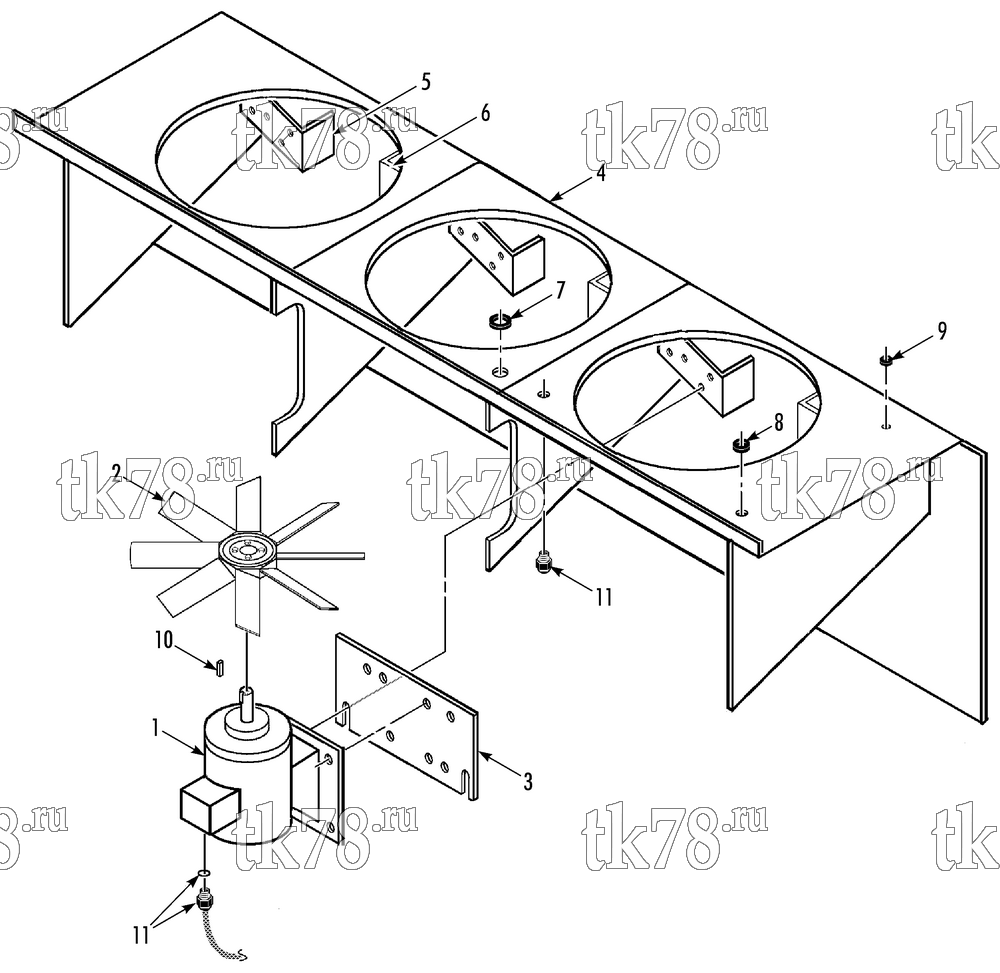 Каталог запчастей для Thermo King TNE 508 Moduload 04-11 TNE 508 KVQ 34-38 Maersk SeaLand EVAPORATOR FAN GROUP (3 FANS)