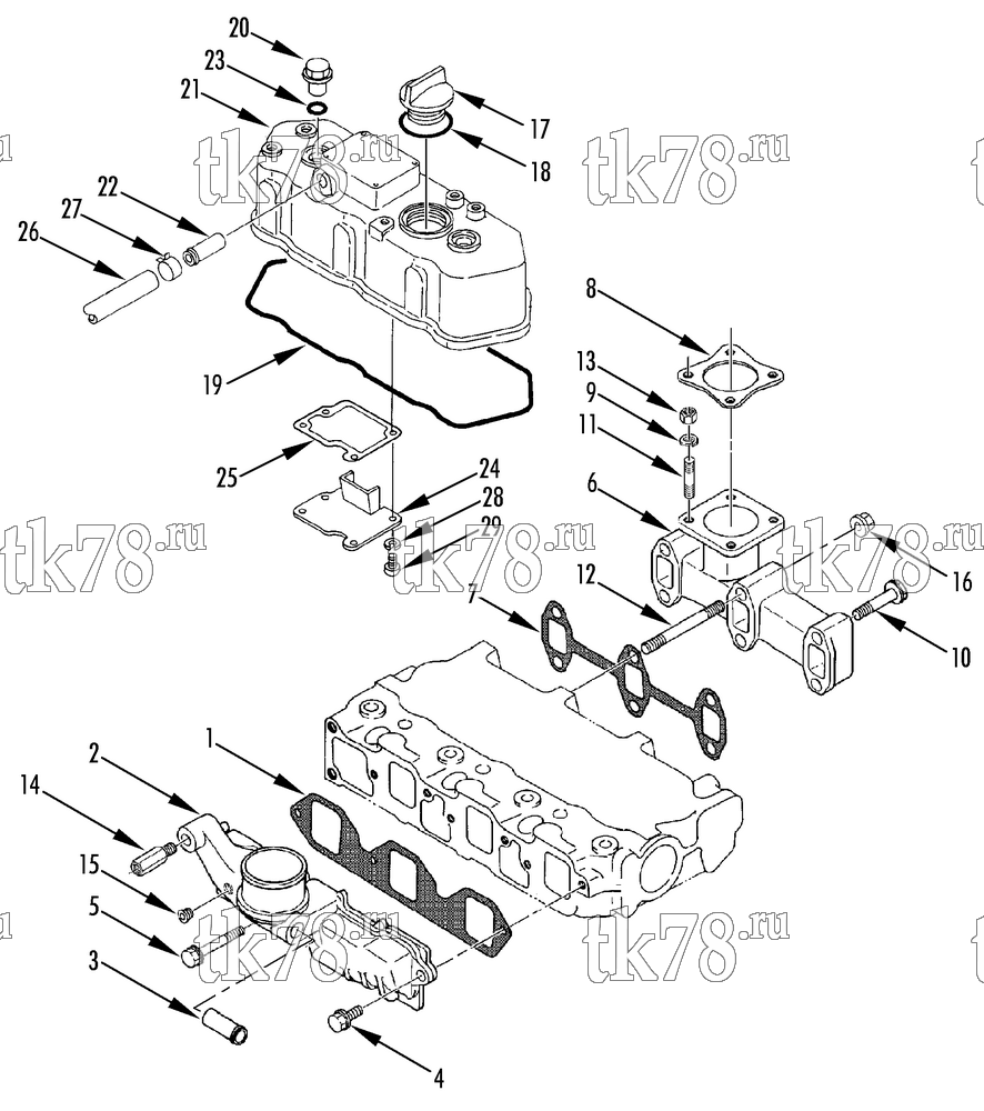 Каталог запчастей для Thermo King LND-II EMEIA w/TK 3.95 Engine MANIFOLDS & VALVE COVER