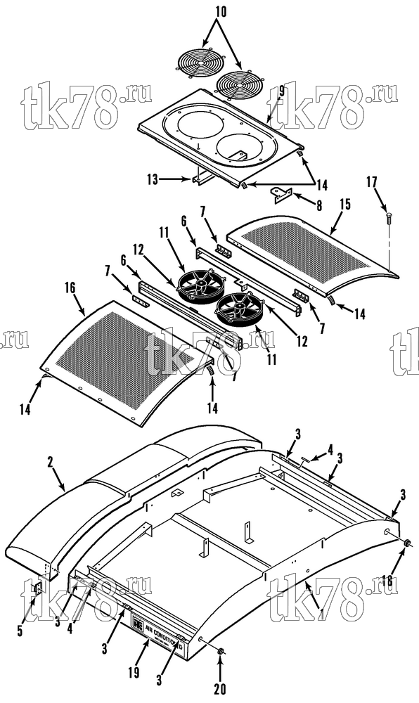 Каталог запчастей для Thermo King SRT-II 1000 & 1004 SRT-III 1000 & 1004 CONDENSER FRAME & FANS (SRT-II)