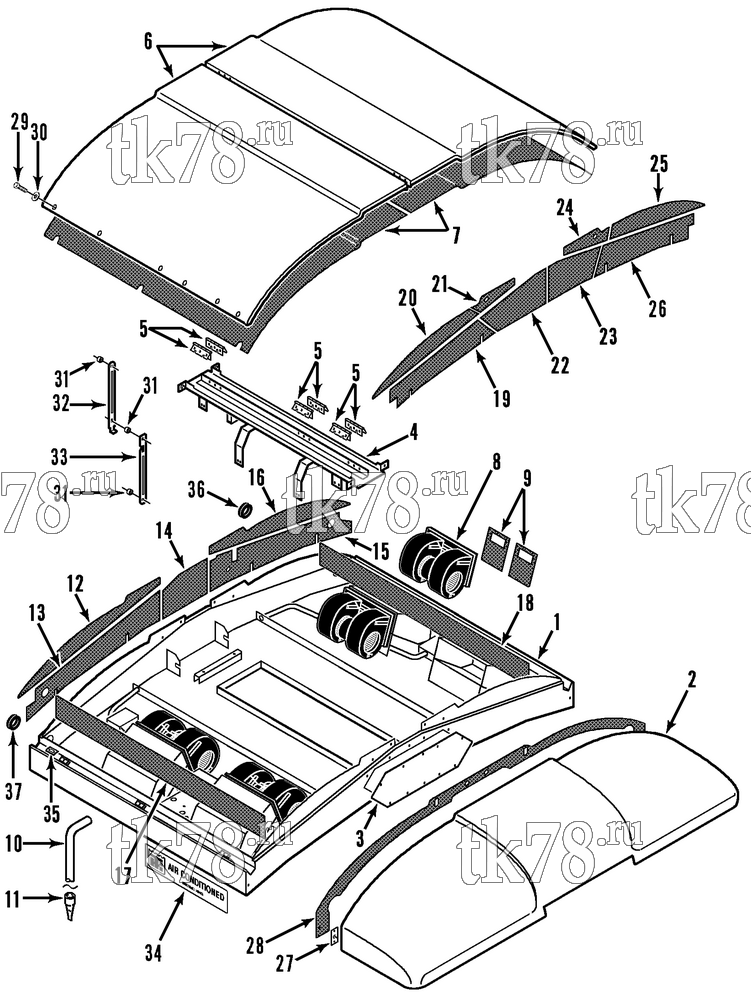 Каталог запчастей для Thermo King SRT-II 1000 & 1004 SRT-III 1000 & 1004 EVAPORATOR STRUCTURAL & BLOWERS (SRT-II)
