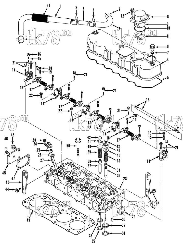 Каталог запчастей для Thermo King SPECTRUM SB TCI CYLINDER HEAD & VALVE COVER (TK486/486E & TK482/482E)