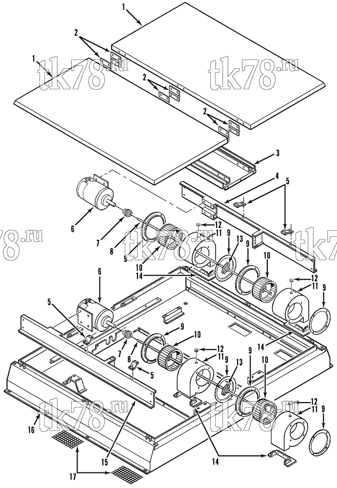 Каталог запчастей для Thermo King  EVAPORATOR FRAME, MOTOR & BLOWER GROUP