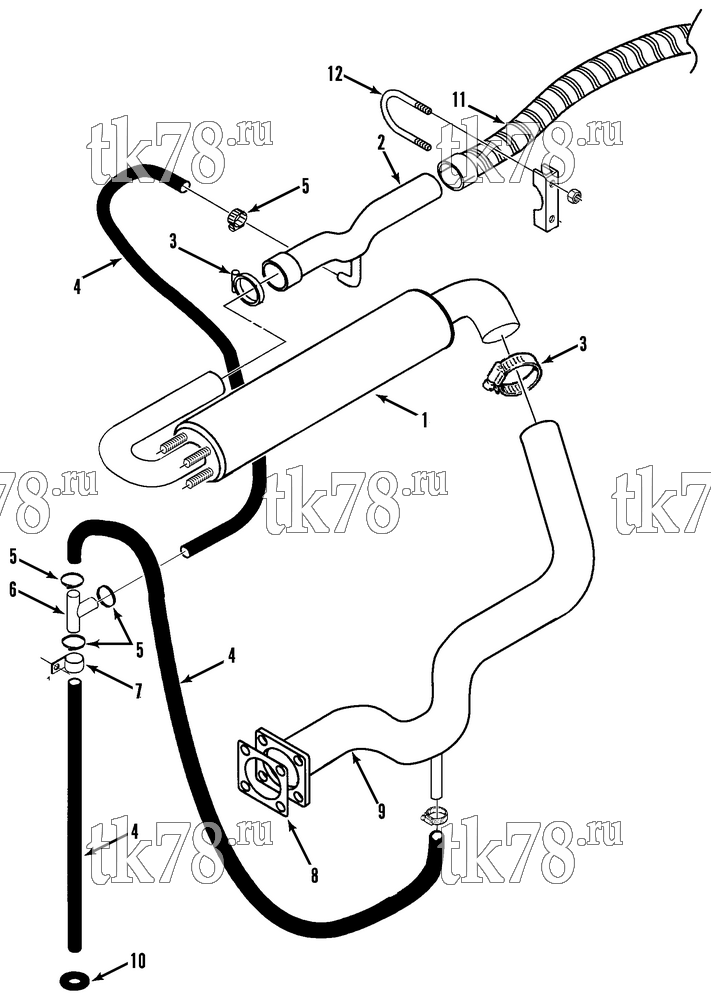Каталог запчастей для Thermo King HK-III 30, HK-III HO & Fresh King w/2.49 Engine MUFFLER GROUP (HO UNITS)