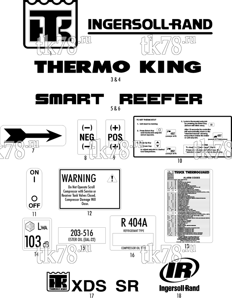 Каталог запчастей для Thermo King XDS SR w/TK 3.95 Engine NAMEPLATES