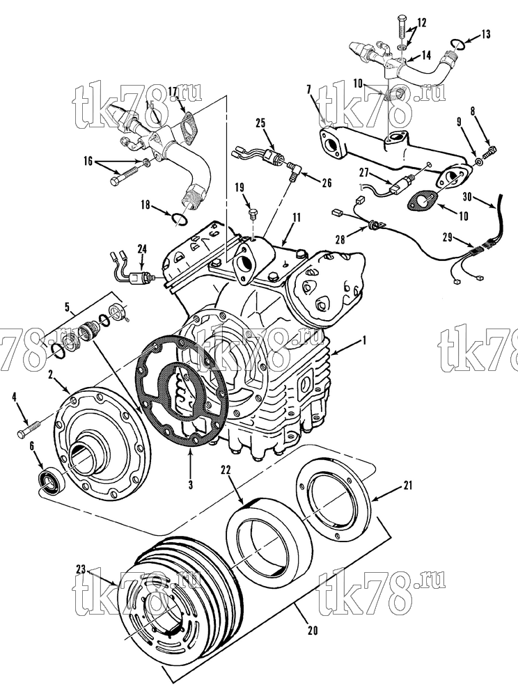 Каталог запчастей для Thermo King R5-M2, M3, M5-M8, M12, RH5-M1, M2, R5-HP M6 COMPRESSOR GROUP (2C23335G01, KIT 715514)