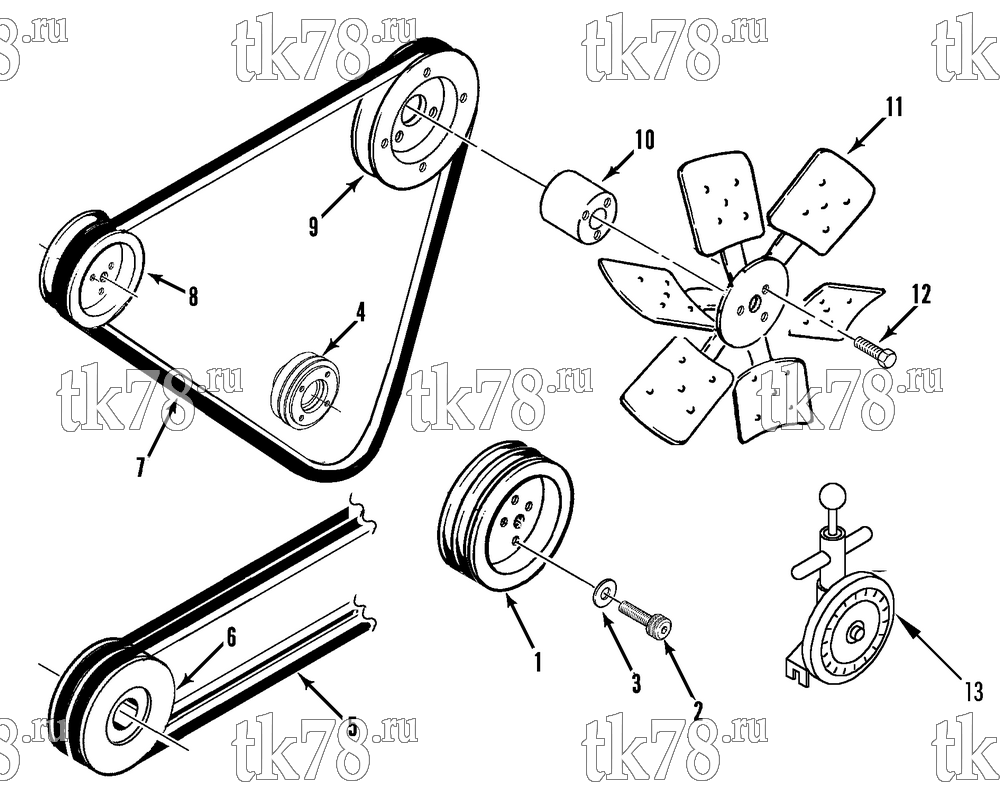 Каталог запчастей для Thermo King LRT-I 1000/1004 & LRT-II 1000/1004 FAN, BELT & PULLEYS