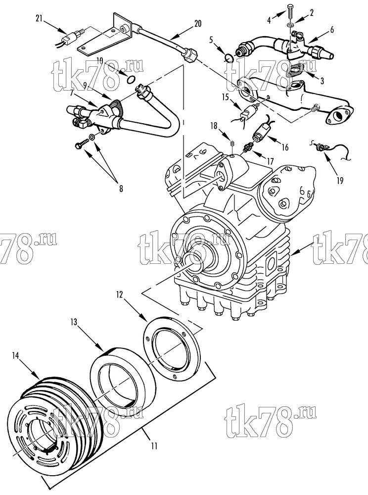 Каталог запчастей для Thermo King T1 Series M52 Thru M67 COMPRESSOR GROUP (5D37227G12, KIT 715835)