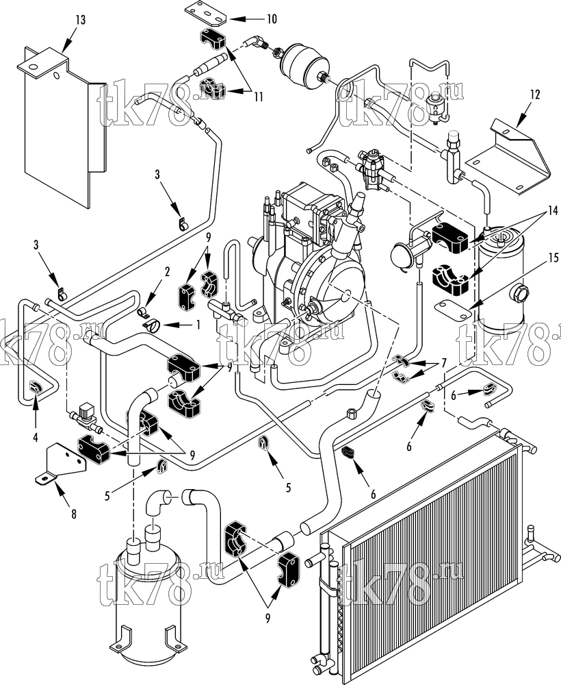Каталог запчастей для Thermo King XDS SR w/TK 3.95 Engine REFRIGERATION TUBES, CLAMPS & MOUNTING