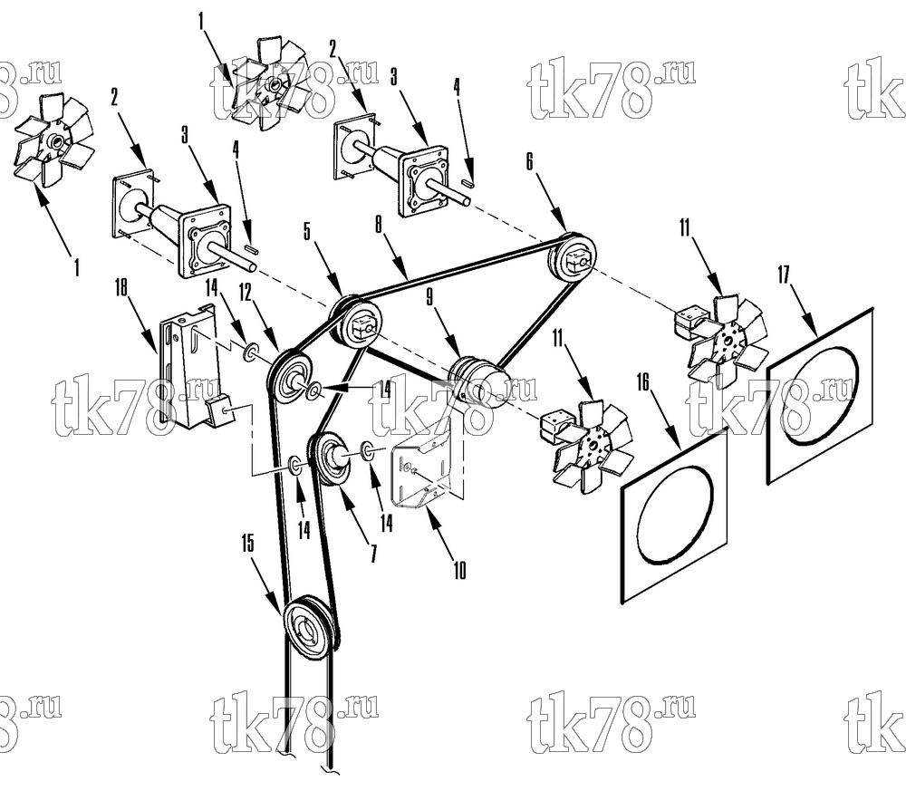 Каталог запчастей для Thermo King  FANS, PULLEYS & BELTS (FM KIT 712706)