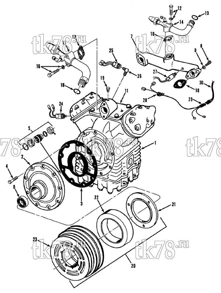 Каталог запчастей для Thermo King R5-M2, M3, M5-M8, M12, RH5-M1, M2, R5-HP M6 COMPRESSOR GROUP (KIT 715679)