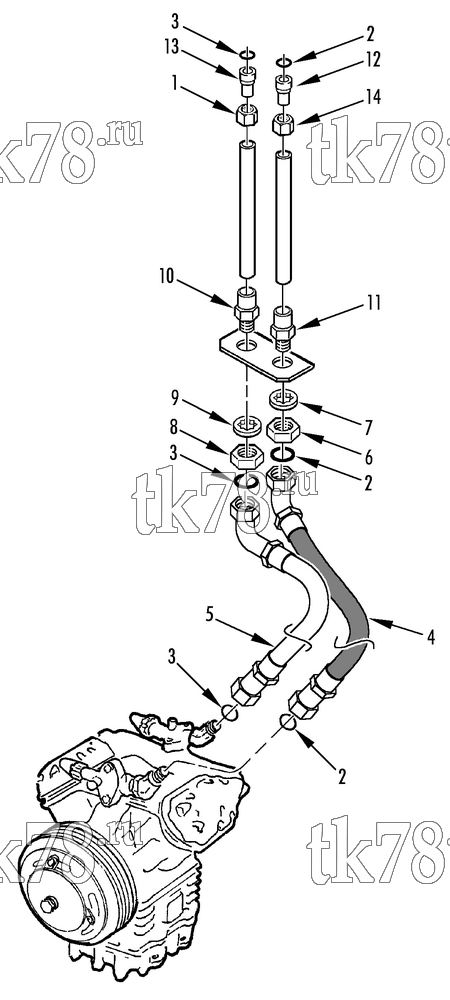 Каталог запчастей для Thermo King R5-M2, M3, M5-M8, M12, RH5-M1, M2, R5-HP M6 COMPRESSOR CONNECTIONS & HOSES (815679)