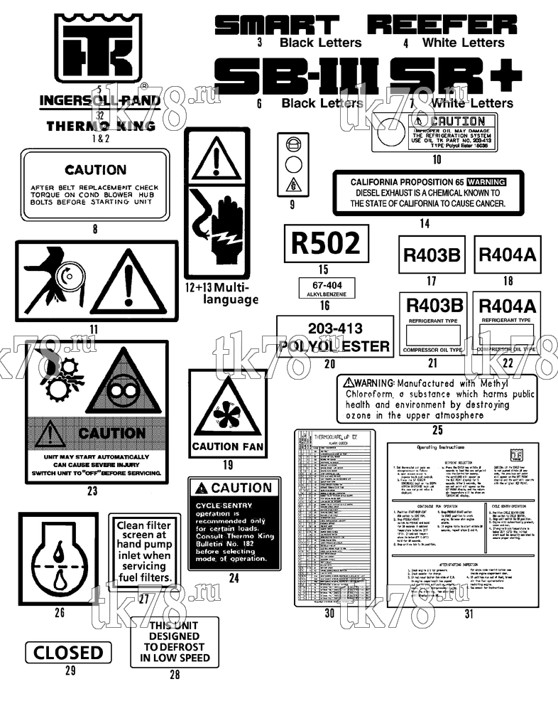 Каталог запчастей для Thermo King SB-III SR MP IV+ TG VI & Rail w/se 2.2 Engine NAMEPLATES (SB-III SR+)