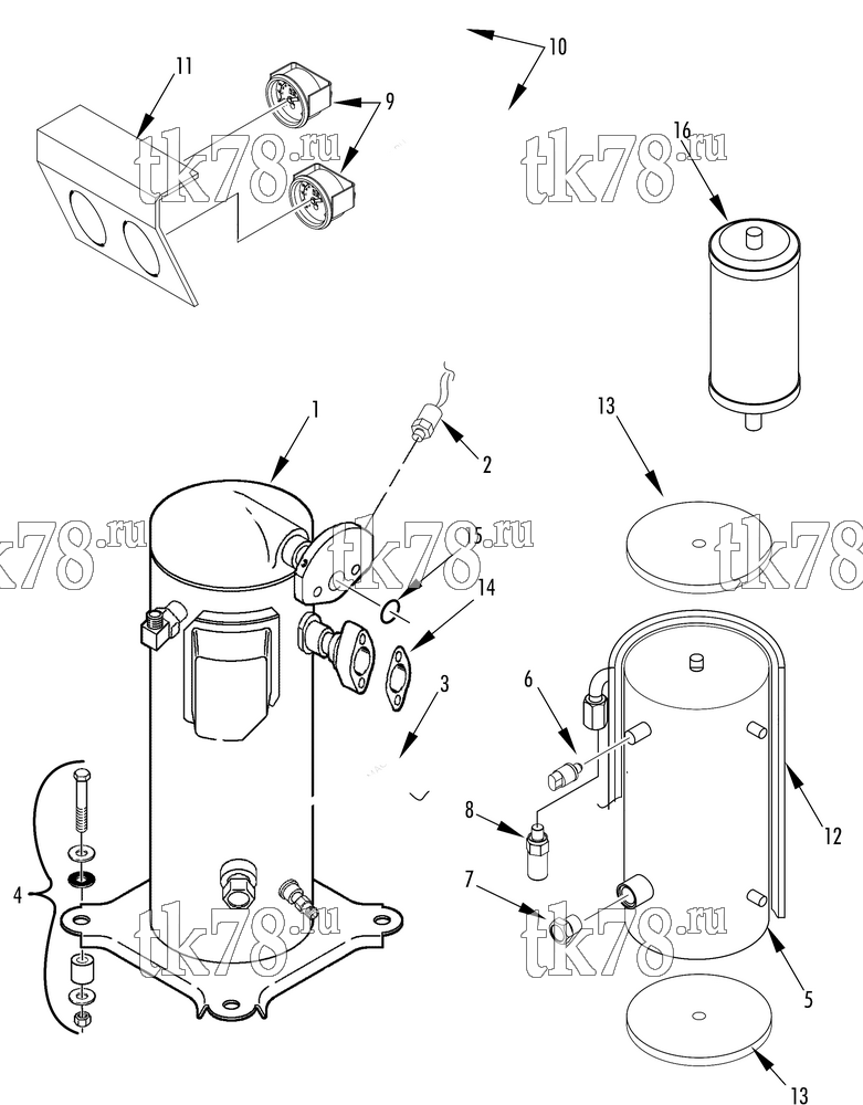 Каталог запчастей для Thermo King CRR 40 DF COMPRESSOR MOUNTING (R23)