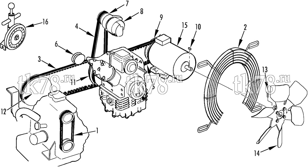 Каталог запчастей для Thermo King RD-II TLE BELTS, PULLEYS & FAN GROUP