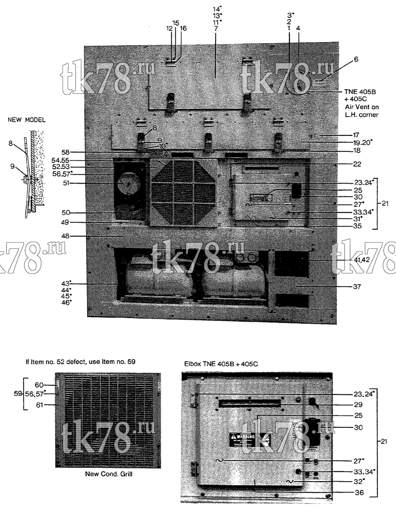 Каталог запчастей для Thermo King TNE 405 A, B, C REFRIGERATION UNIT - FRONT VIEW (TNE 405 A, B, C)