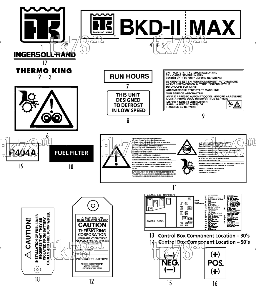 Каталог запчастей для Thermo King BKD MAX w/TK 3.74 Engine NAMEPLATES