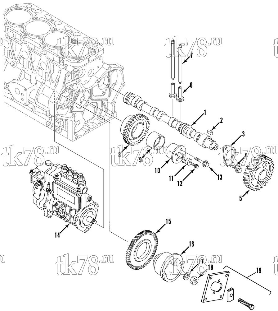 Каталог запчастей для Thermo King SL-100e CAMSHAFT & DRIVE GEAR GROUP (TK482E, 1/99 & After)