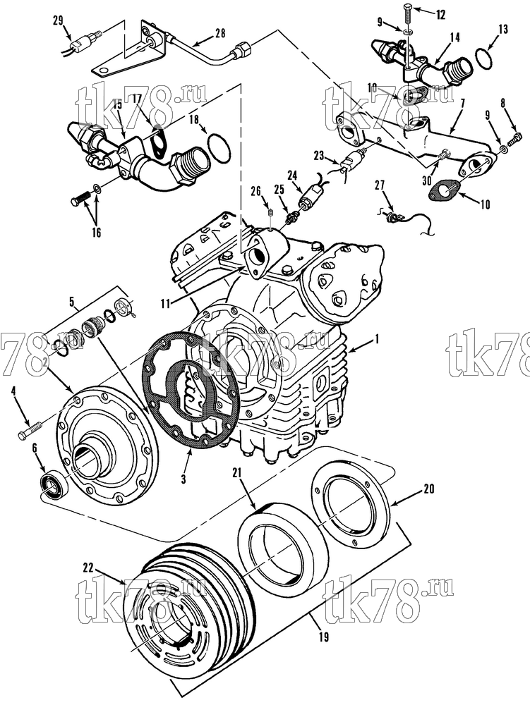 Каталог запчастей для Thermo King T1 Series M52 Thru M67 COMPRESSOR GROUP (5D37227G18)