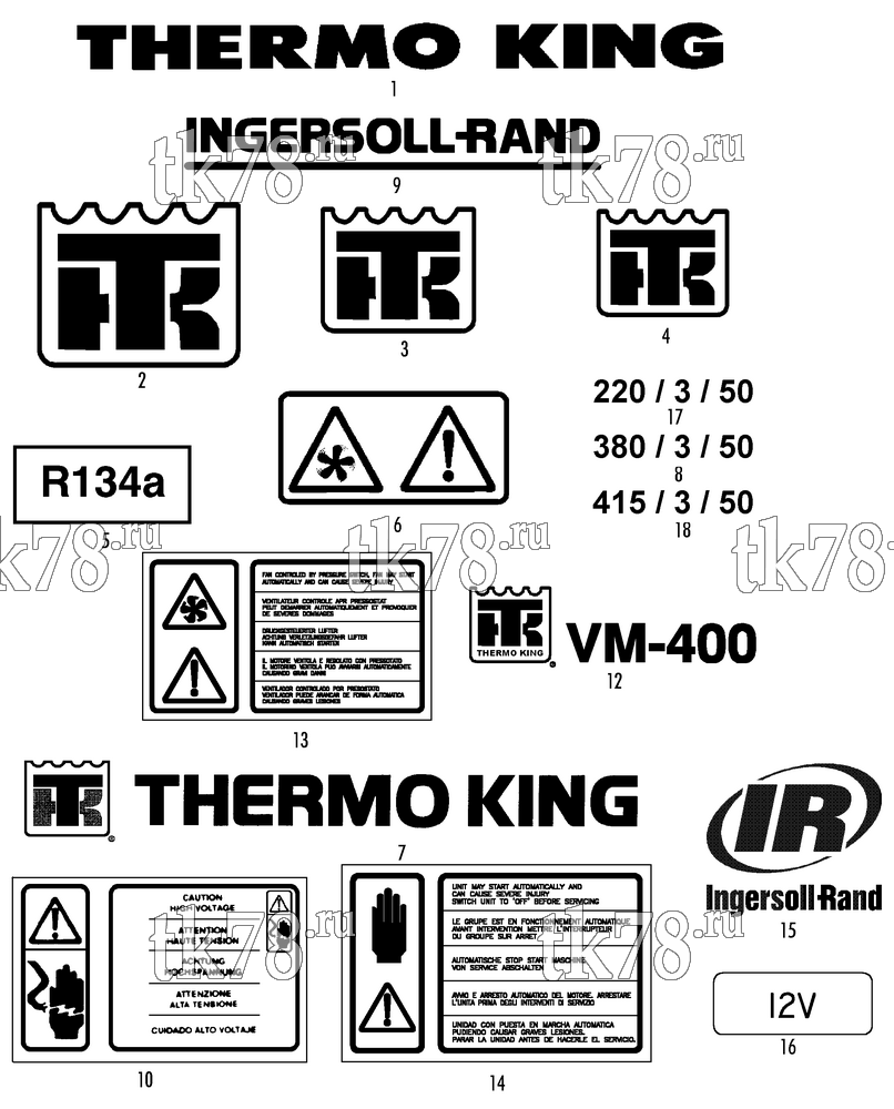 Каталог запчастей для Thermo King VM-400 10 & 20 NAMEPLATES (VM-400)