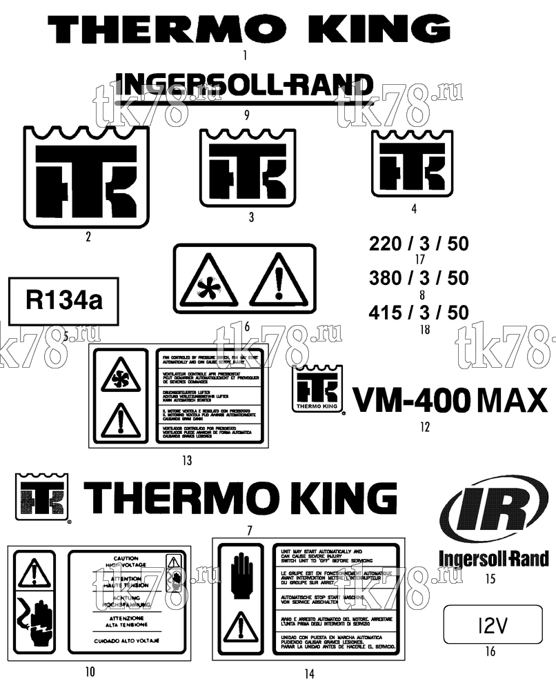 Каталог запчастей для Thermo King VM-400 MAX 10 & 20 NAMEPLATES (VM-400 MAX)