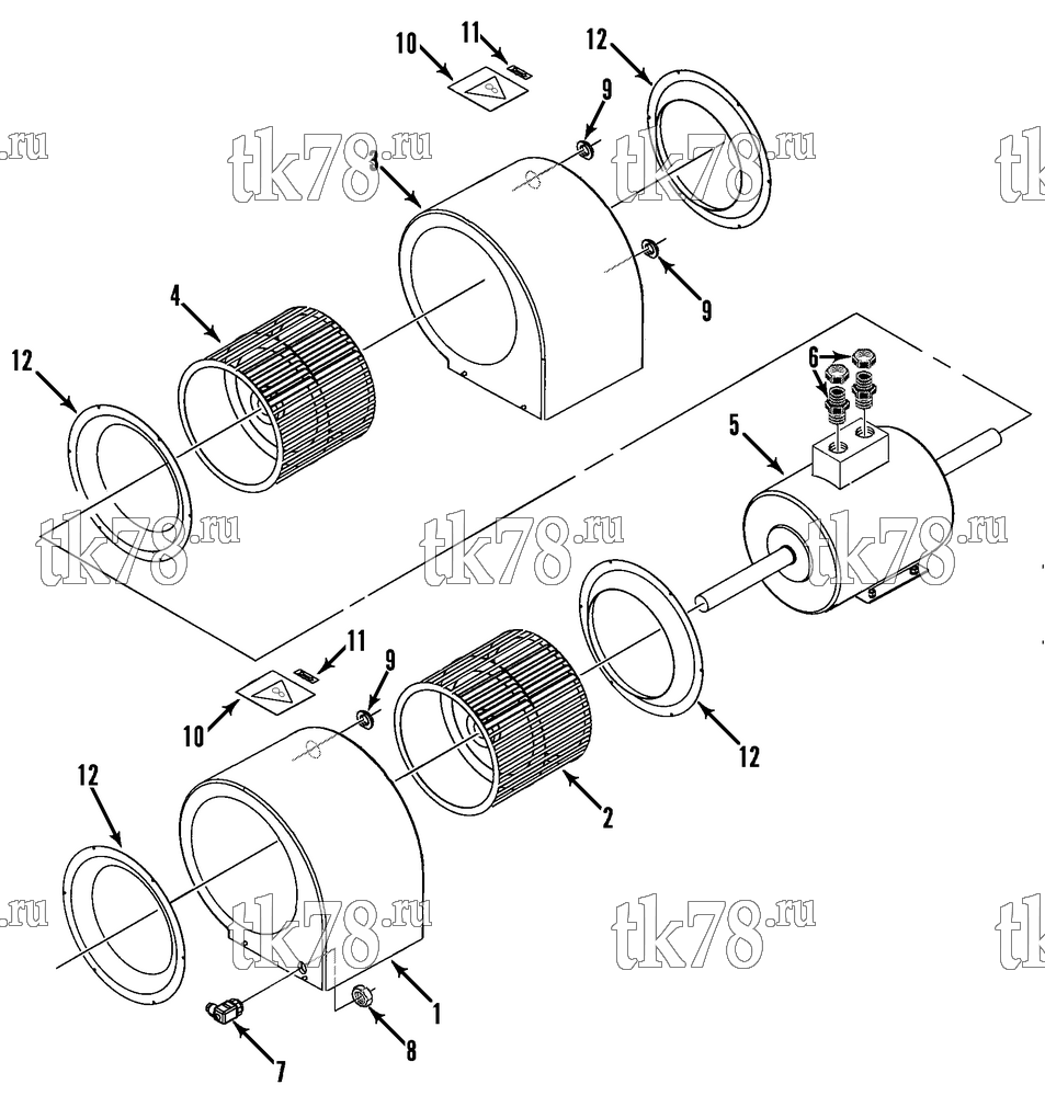 Каталог запчастей для Thermo King LRV-12T 230V New Orleans EVAPORATOR BLOWER GROUP (10 TON)
