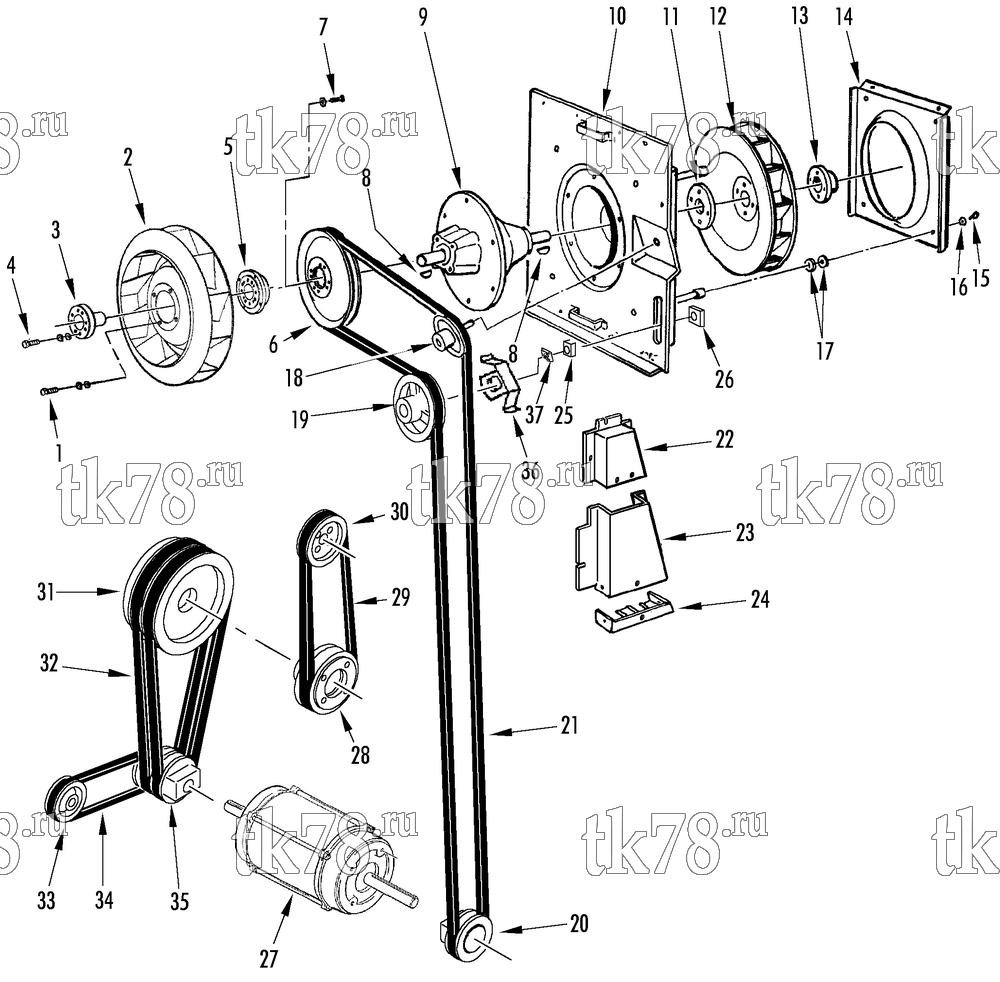 Каталог запчастей для Thermo King  FANS, BELTS & PULLEYS GROUP (50s, WHISPER)