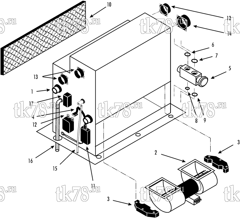 Каталог запчастей для Thermo King Bus A/C & Heating Components FRONTBOX (0492289820, R134a)