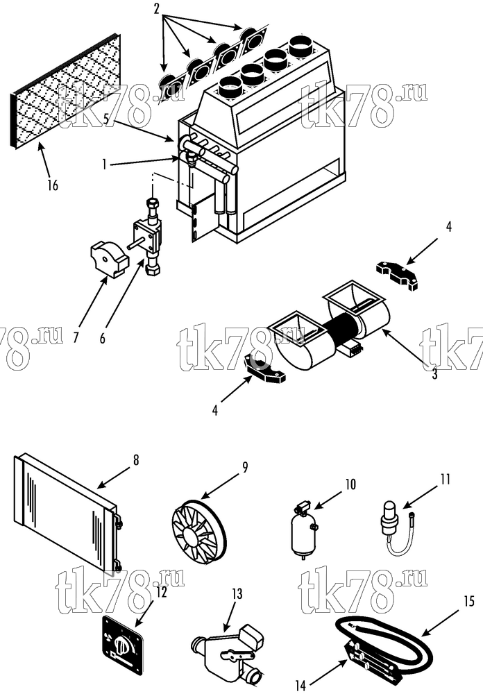 Каталог запчастей для Thermo King Bus A/C & Heating Components FRONTBOX KIT (0501260334, R134a)