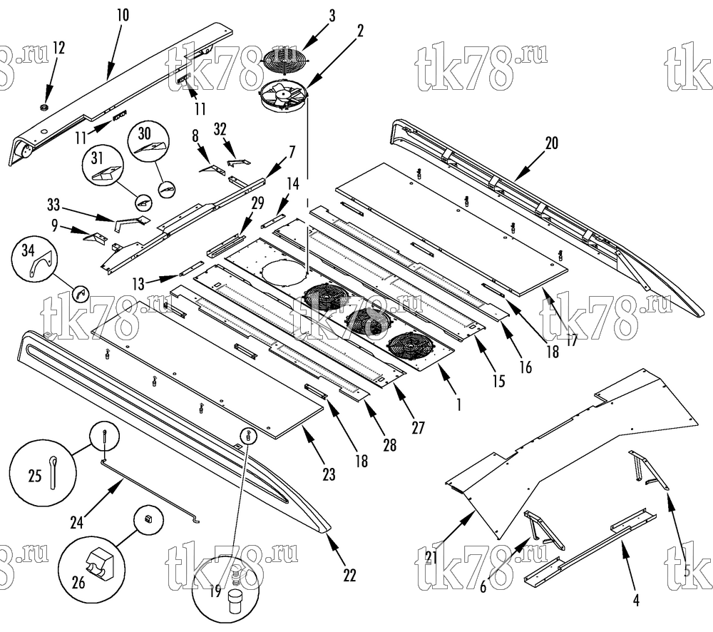 Каталог запчастей для Thermo King  UNIT COVERS/BRACKETS/CONDENSER FANS