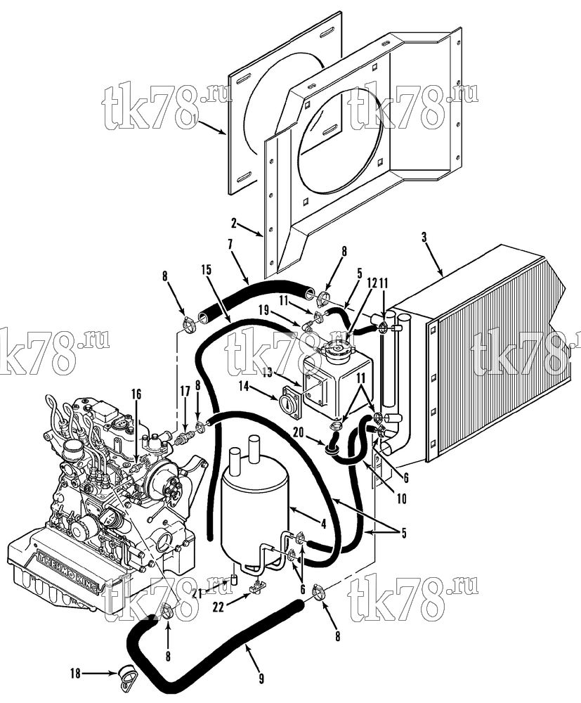 Каталог запчастей для Thermo King MD-II TLE w/TK 3.74 Engine ENGINE COOLING SYSTEM