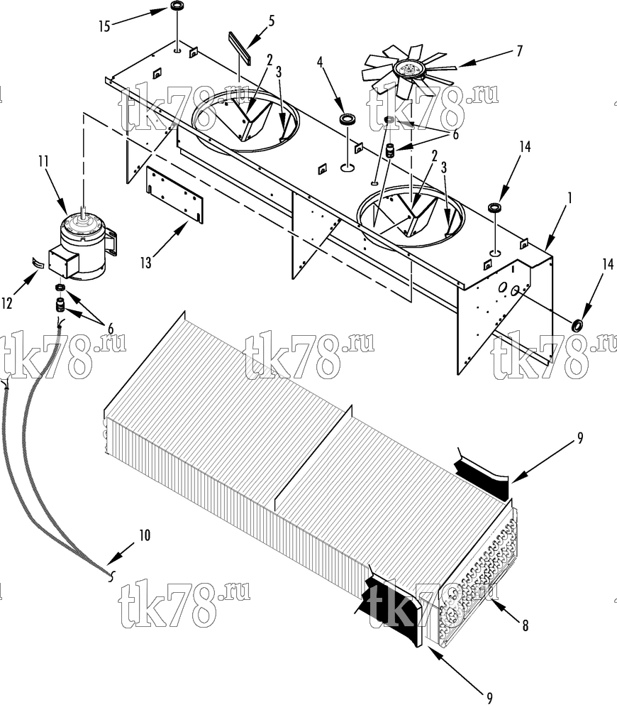 Каталог запчастей для Thermo King CSR 40PS Top Air Discharge EVAPORATOR FAN GROUP - TWO FANS