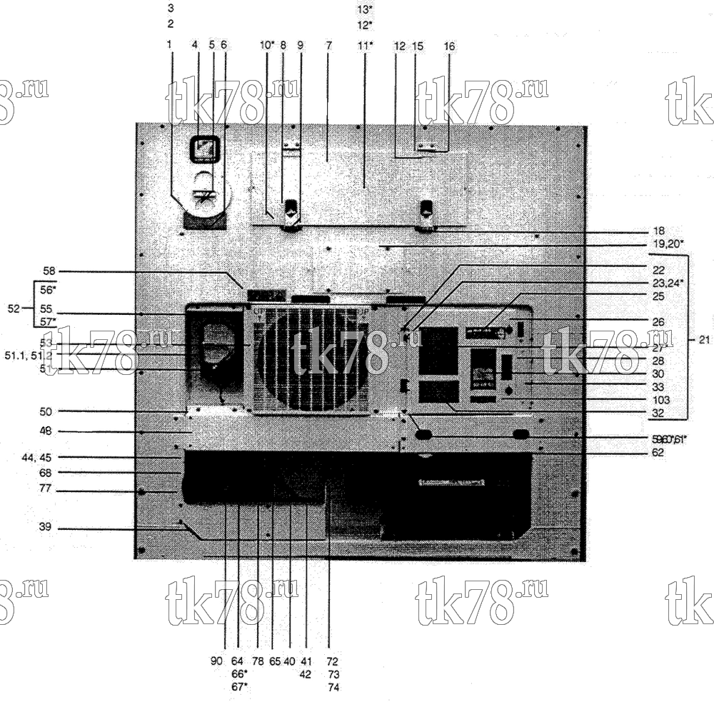 Каталог запчастей для Thermo King TNE 507 UNIT TYPE 12-12A REFRIGERATION UNIT - FRONT VIEW