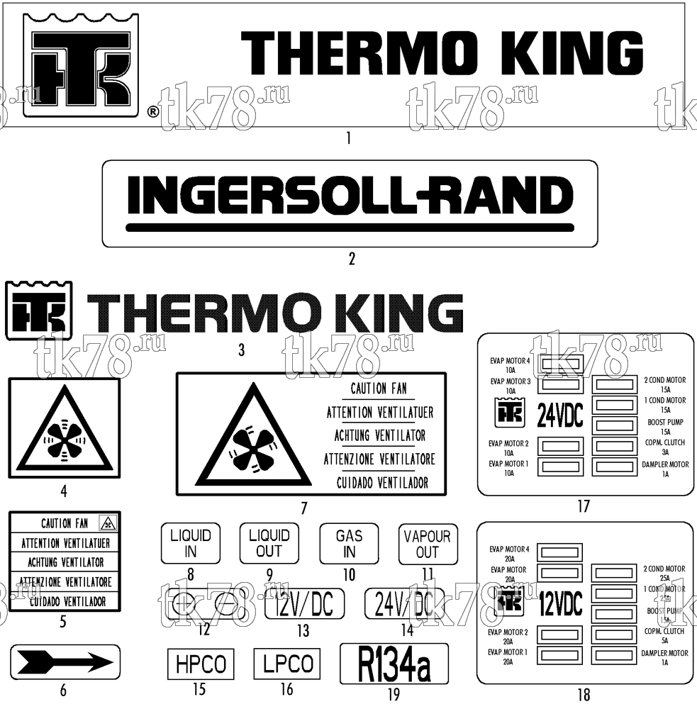 Каталог запчастей для Thermo King SR-50S 1000 & 1004 NAMEPLATES