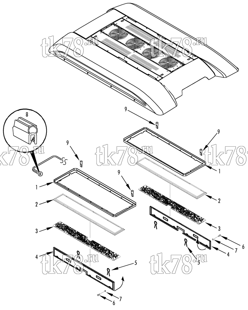 Каталог запчастей для Thermo King CRT-II IC, UK-Millenn R134a, 1004 RETURN AIR GRILLE