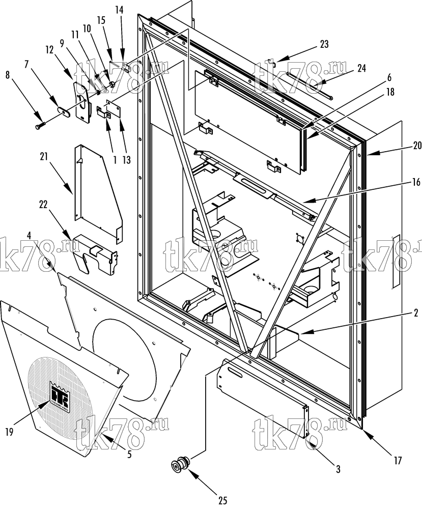 Каталог запчастей для Thermo King  CONDENSER COMPONENTS (units w/o heater door, w/ 2 evap fans)