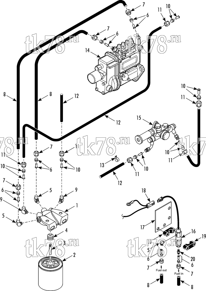 Каталог запчастей для Thermo King SGCO 2000-151 for Maersk Sealand FUEL FILTER & HOSES